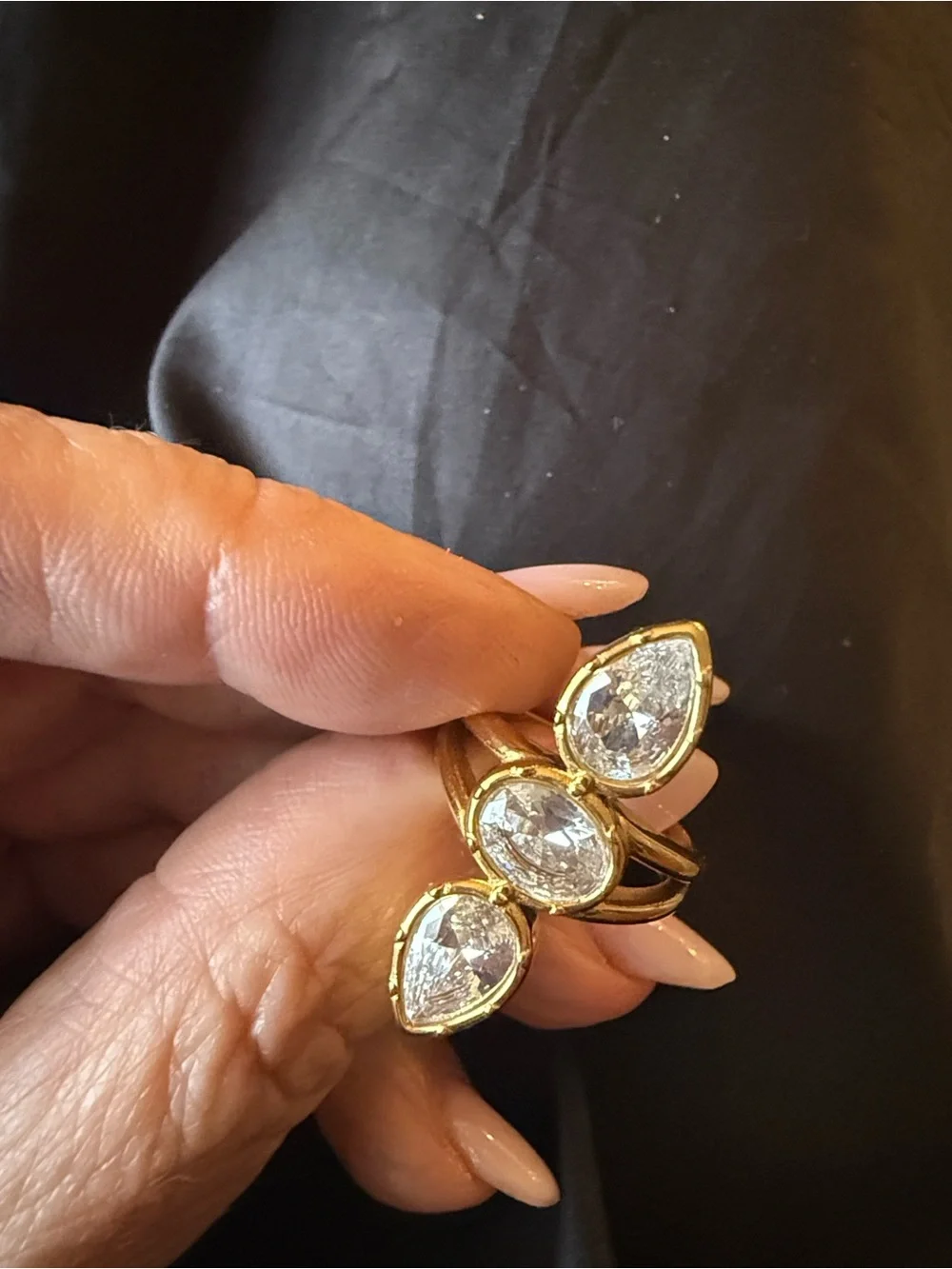 Geometric cz ring 18k gold PVD plated stainless steel